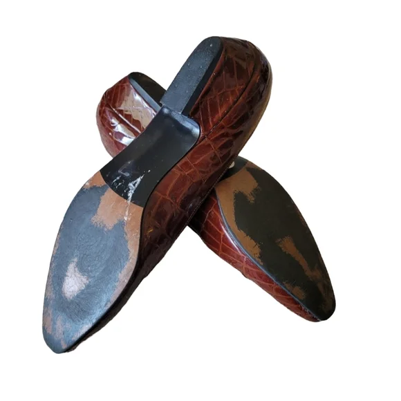 Selby Vintage Brown Leather Croc With Tassles Confort Flex Flats Size 6.5 - Picture 5 of 11